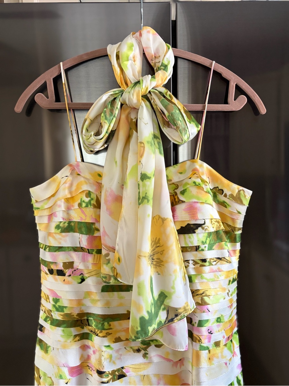 JS Collections Floral Ribbon Tiered Cocktail Dress Shawl 10 Feminine Wedding EUC - Picture 2 of 10